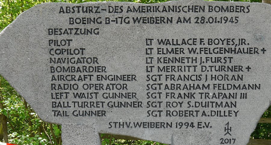 Gedenkstein B17-Absturz Weibern / Eifel